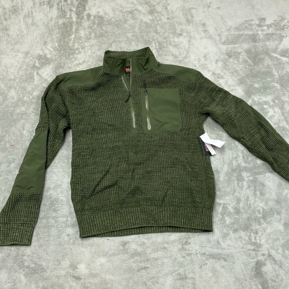Bass Outdoor Deep Depths Green Mixed Sweater With Chest Pocket  NWT 6377